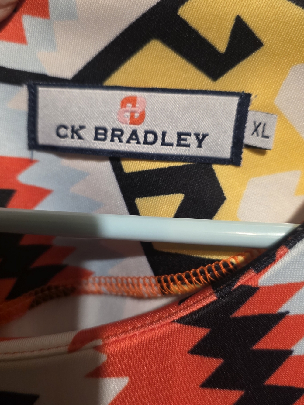 CK Bradley EUC XL 23 PTP Bold Geometric Tribal Shift Dress in Pink, Coral Yellow - Picture 4 of 5